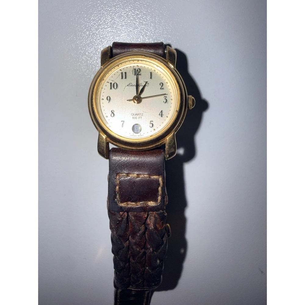 Eddie Bauer Women's Watch Braided Leather Band‎ Brown Needs New Battery